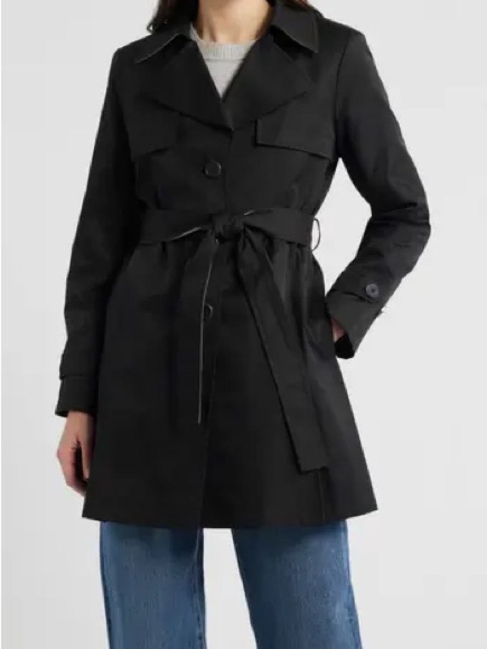 VIA SPIGA Women's Black Trench Coat with Tie Waist